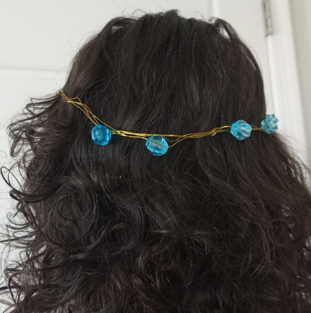 HAND CRAFTED Blue crystal and gold wire wrapped crown headband accessory